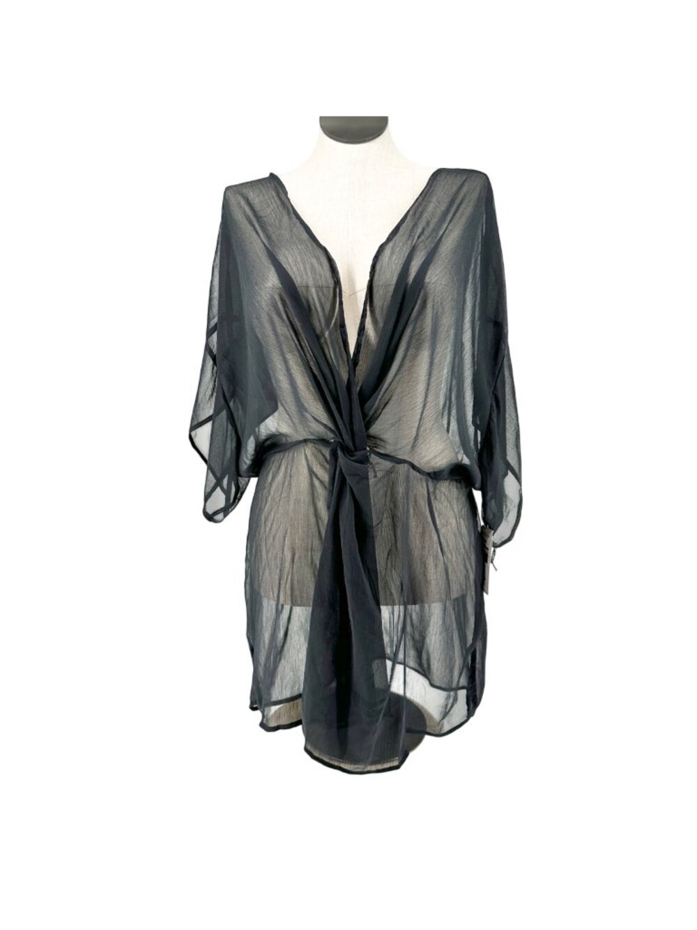Sheer Black Plus Size Cover-Up Dress 2X Recycled Poly Tie-Waist By Time And Tru